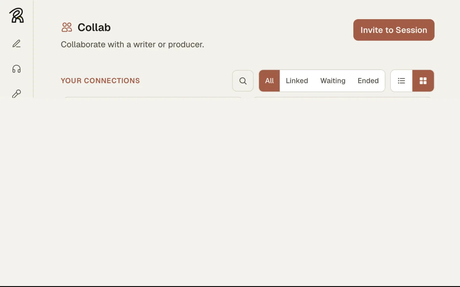 The Collab screen with an Invite to Session button